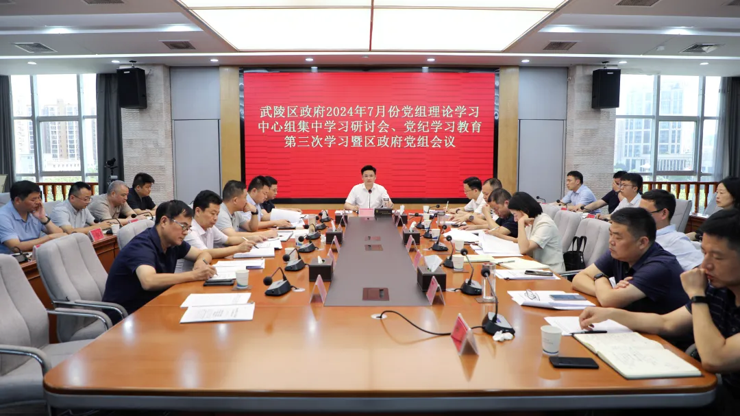 武陵区政府2024年7月份党组理论学习中心组集中学习研讨会、党纪学习教育第三次学习暨区政府党组会议召开