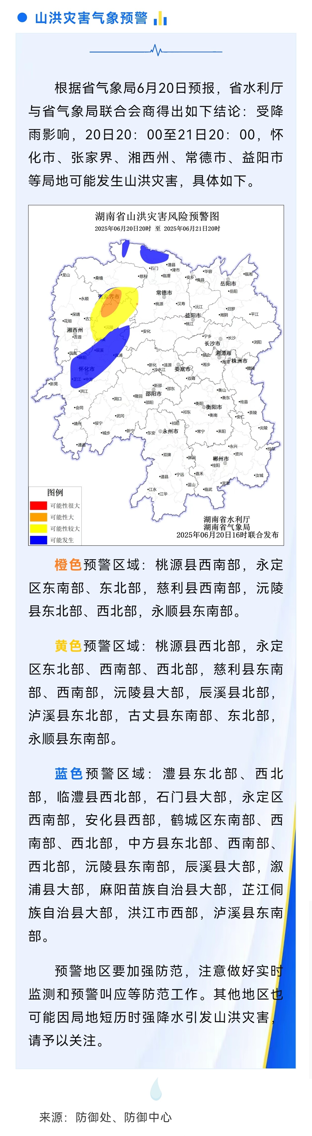 山洪灾害预警来了！怀化、张家界、湘西州、常德、益阳等地请注意