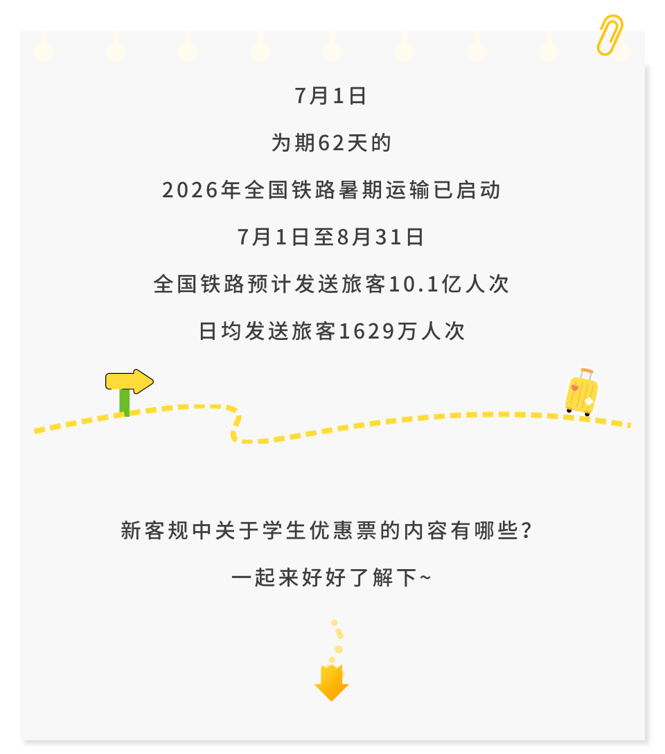 2026年全国铁路暑期运输已启动！铁路学生票有四大变化，详情在这里→