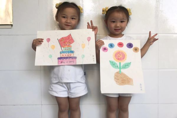 童心向党，同绘组国——武陵区丹洲乡坪湖幼儿园建党100周年亲子绘画活动