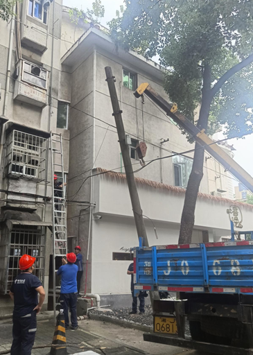 穿紫河街道长胜桥社区快速处理一起电线杆倾倒隐患
